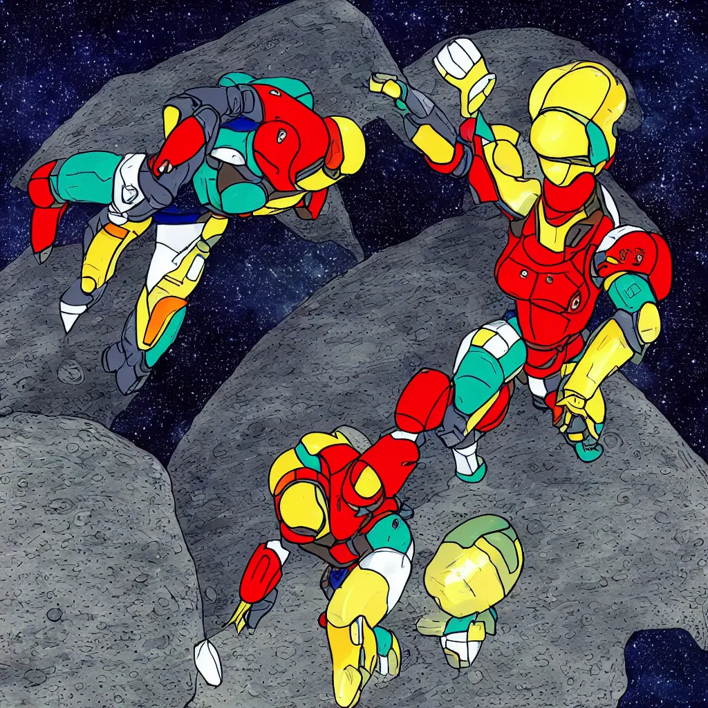 Prompt: Samus Aran walking on the moon