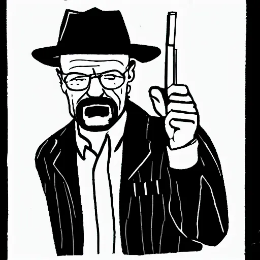 Prompt: Walter White pointing a pistol at you, lineart