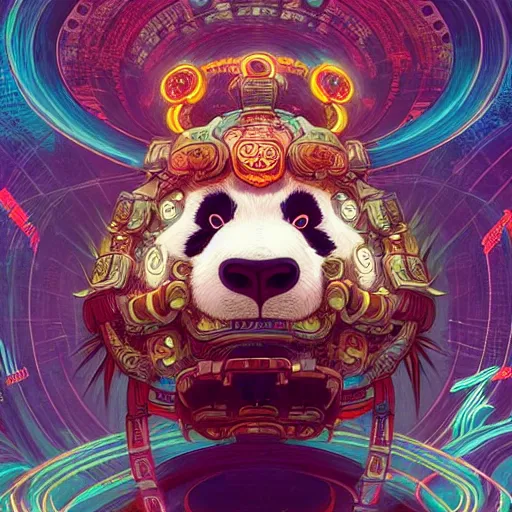 Image similar to a beautiful hyperdetailed character design 4 k wallpaper illustration of a cute panda with a chinese lion dance head victo ngai cyberpunk style, from china, style of studio ghibli, makoto shinkai, raphael lacoste, louis comfort tiffany, artgerm, james jean, ross tran, chinese style