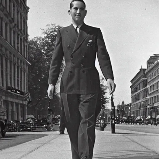 Image similar to 1940s photo of drake walking 5th Avenue in a dress