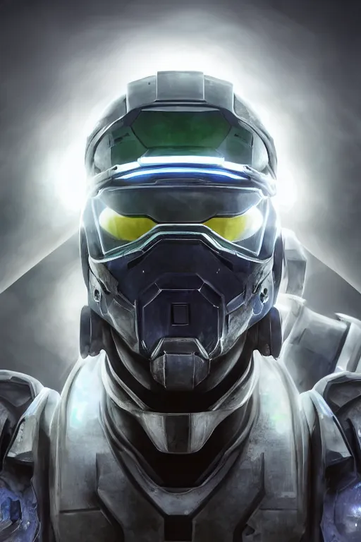 Image similar to robot ninja mask helmet halo master chief radiating a glowing aura global illumination ray tracing hdr fanart arstation by ian pesty and katarzyna da „ bek - chmiel