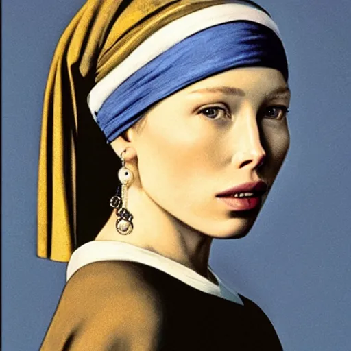 Prompt: jessica biel, girl with pearl earring