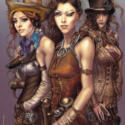 Prompt: portrait of steampunk heroines, by jon foster