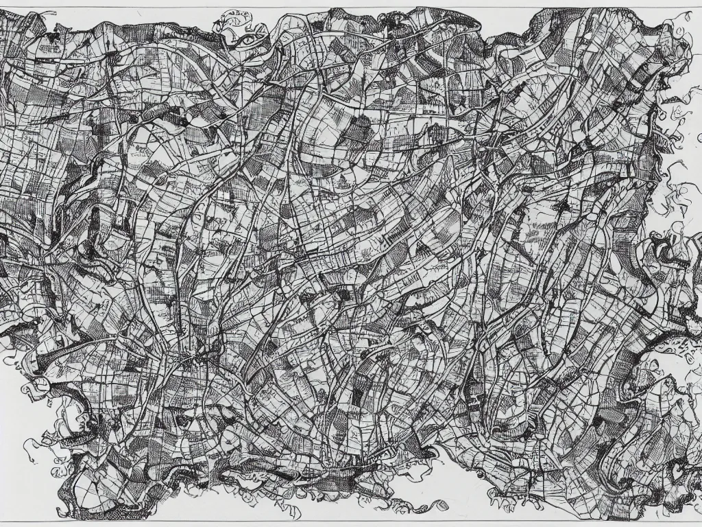 Image similar to An old god corrupted map of South Carolina, Ink drawing by Deven Rue, fine point pen