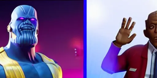 Prompt: president obama vs thanos in fortnite, cinematic, dramatic, unreal engine,