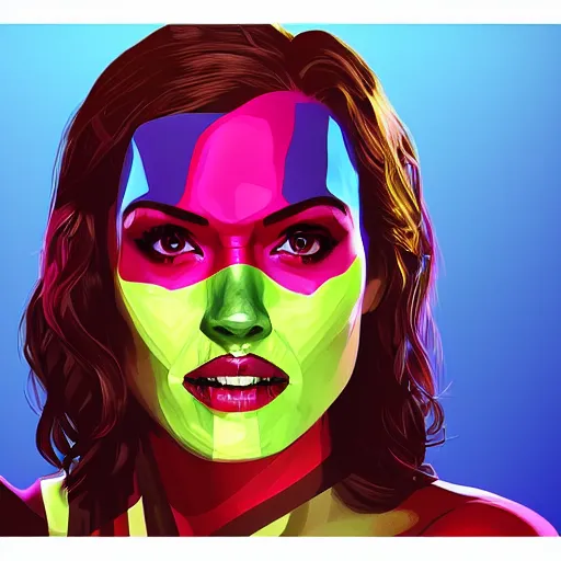 Image similar to Daisy Ridley as Gamora (Guardians of the Galaxy) by Sandra Chevrier, beeple, Pi-Slices and Kidmograph, beautiful digital illustration