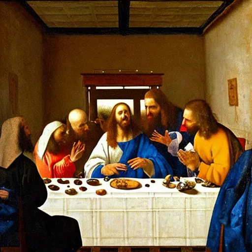 Prompt: the last supper, painted by johannes vermeer