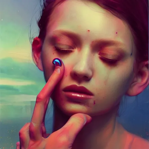 Prompt: 3 d, sci - fi, morning, sleepy fashion model face, sun, cinematic, lightning clouds, vogue cover style, poster art, light red and deep blue mood, realistic painting, intricate oil painting, high detail, figurative art, multiple exposure, poster art, 3 d, by tooth wu and wlop and beeple and greg rutkowski