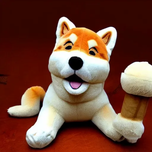 Image similar to a giant plushy shiba inu smoking a cigar, fluffy, soft, photo realistic, highly detailed,