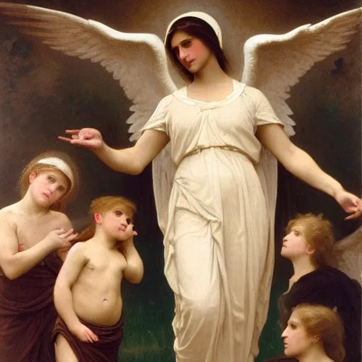 Prompt: christian art, Donald Trump next to AOC, painted by William Adolphe Bouguereau, angels and mary
