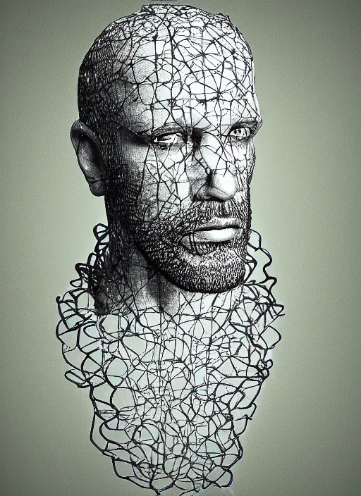 Prompt: rugged man portrait, tangled dna!!!!!!!!!!!!!!!!!!! molecule, raytraced