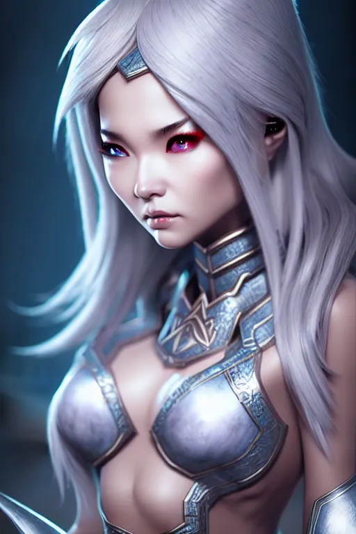 Image similar to sakimi chan, fantasy armor, detailed face, curvy, white skin, tony sart, unreal engine