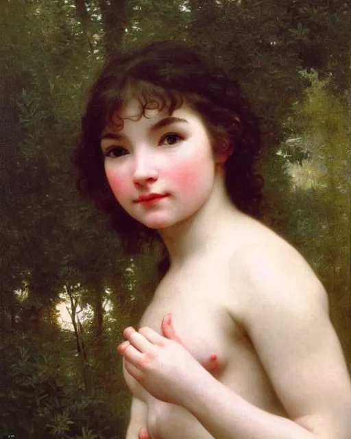 Image similar to beautiful glorious realistic oil painting of young bjork, bokeh, baroque style by bouguereau, sunset, highly detailed, 8 k intricate