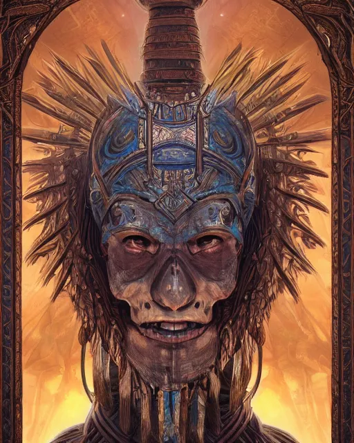 Prompt: digital painting of supay, incan god of death, by filipe pagliuso and justin gerard, symmetric, fantasy, highly detailed, realistic, intricate, sharp focus, tarot card