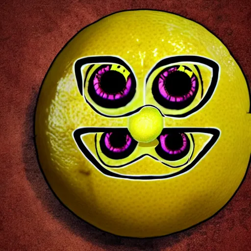 Image similar to lemon with 3rd eye, lemon with 3 eyes, eye in forehead, 3rd eye