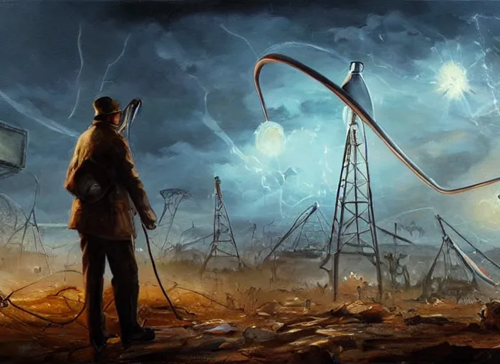 Image similar to concept art of the war of the worlds movie, oil painting by jama jurabaev, extremely detailed, brush hard, artstation, for aaa game, high quality, brush stroke