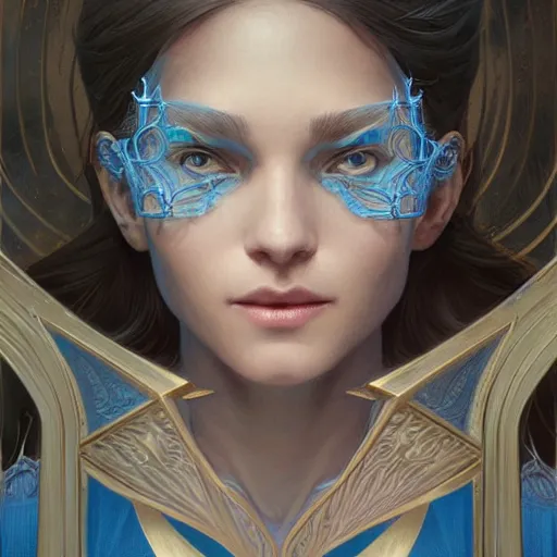 Prompt: portrait of a wizard with blue skin, elegant, intricate, highly detailed, digital painting, artstation, concept art, sharp focus, illustration, art by artgerm and greg rutkowski and alphonse mucha