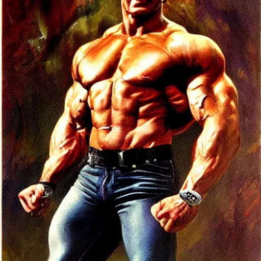 Image similar to portrait of hero arnold schwarzenegger by frank frazetta