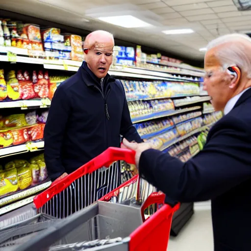 Image similar to Joe Biden berating a fat man at the supermarket, 8K, high quality