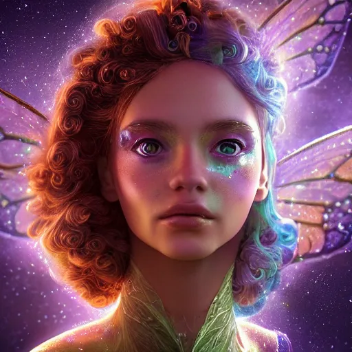 Image similar to portrait of a magical fairy made of galaxies, highly detailed, realistic, octane render, comic book art, space travel, unreal engine, sharp focus