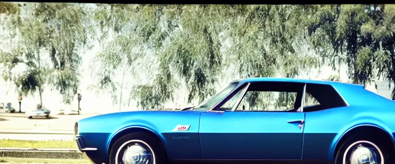 Image similar to denim blue audi camaro b 1 ( 1 9 6 7 ), establishing shot