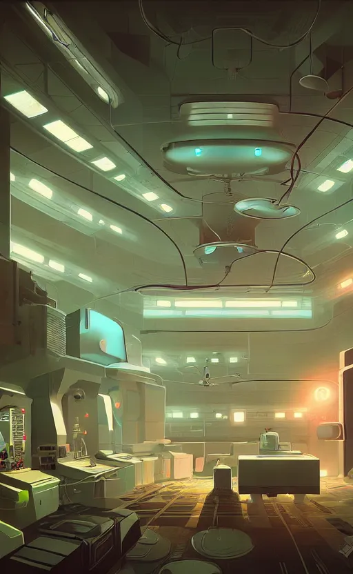 Image similar to Interior shot of a futuristic laboratory by Petros Afshar and Beeple, James Gilleard, Mark Ryden, Wolfgang Lettl highly detailed