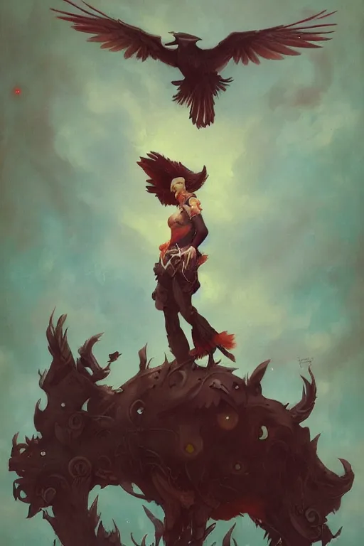 Image similar to Crow fursona by Peter Mohrbacher in the style of Gaston Bussière, Art Nouveau