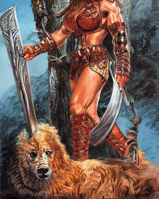 Image similar to a beautiful and strong female warrior by Boris Valejo and Laura Sava and Jeff Easley