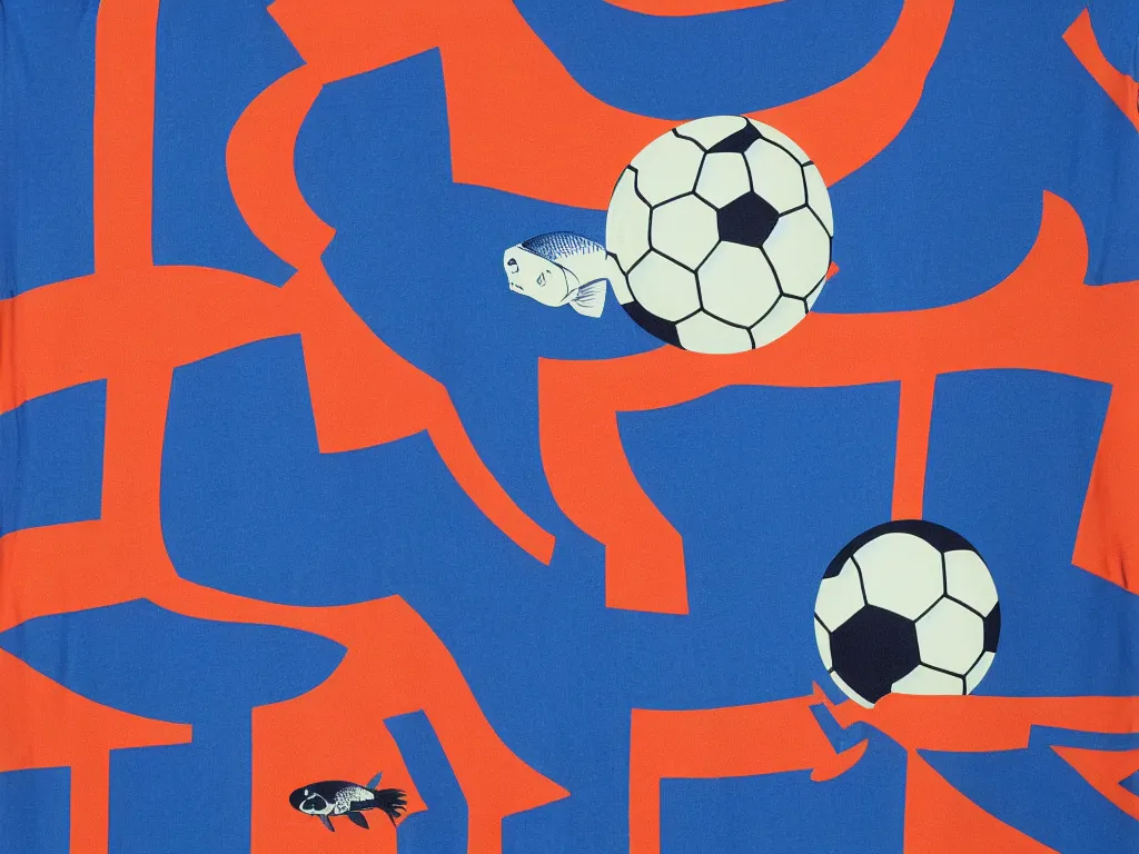 Image similar to A Messi football shirt that gives access to a tourist attraction of a fish pool with some ancient fish, flat design, screen print by Kawase Hasui, jeffrey smith and Yves Klein