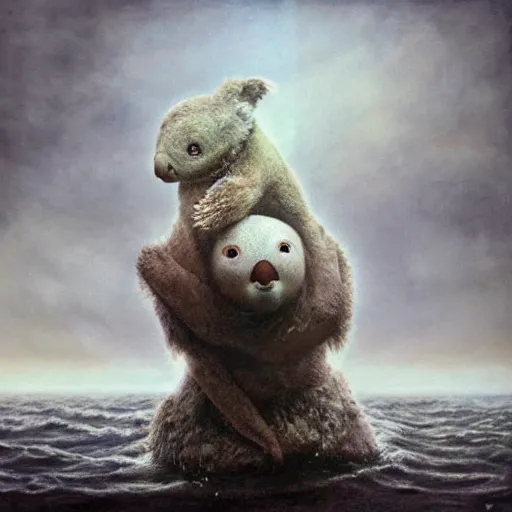 Image similar to sea koala by otto dix, junji ito, hr ginger, jan svankmeyer, beksinski, claymation, hyperrealistic, aesthetic, masterpiece