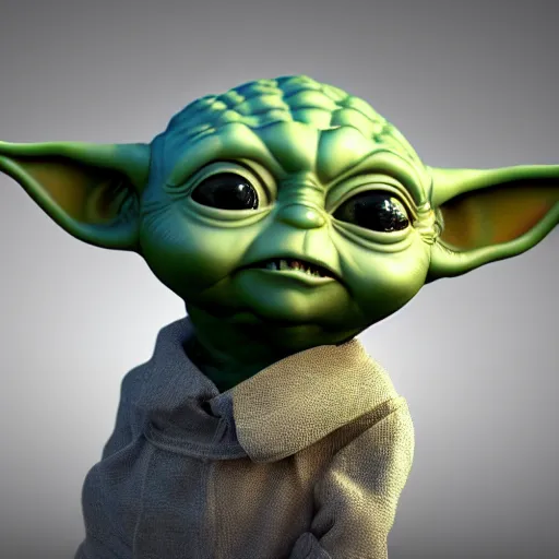 Image similar to baby yoda by bill watterson. 3 d render.