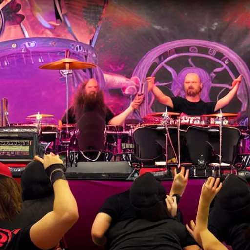 Image similar to the band meshuggah performing at chuck e. cheese, 8 k, high definition, highly detailed, photo - realistic