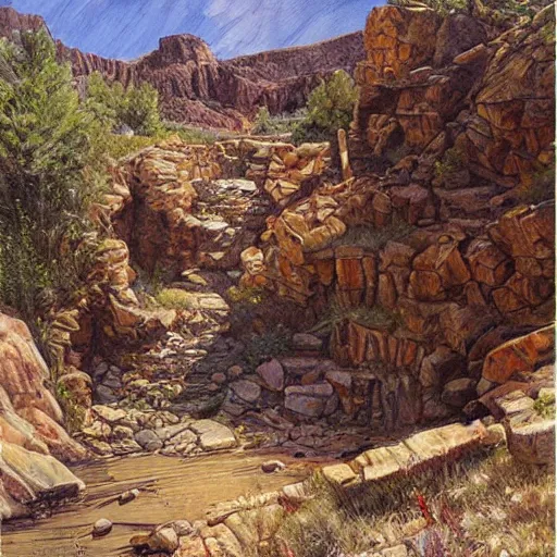 Prompt: old gold mine, art by james gurney, high details