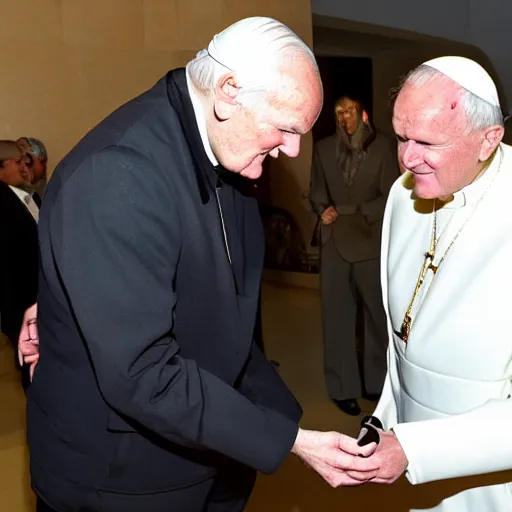 Image similar to john paul ii admiring a yeezy 3 5 0 sneaker in his hands