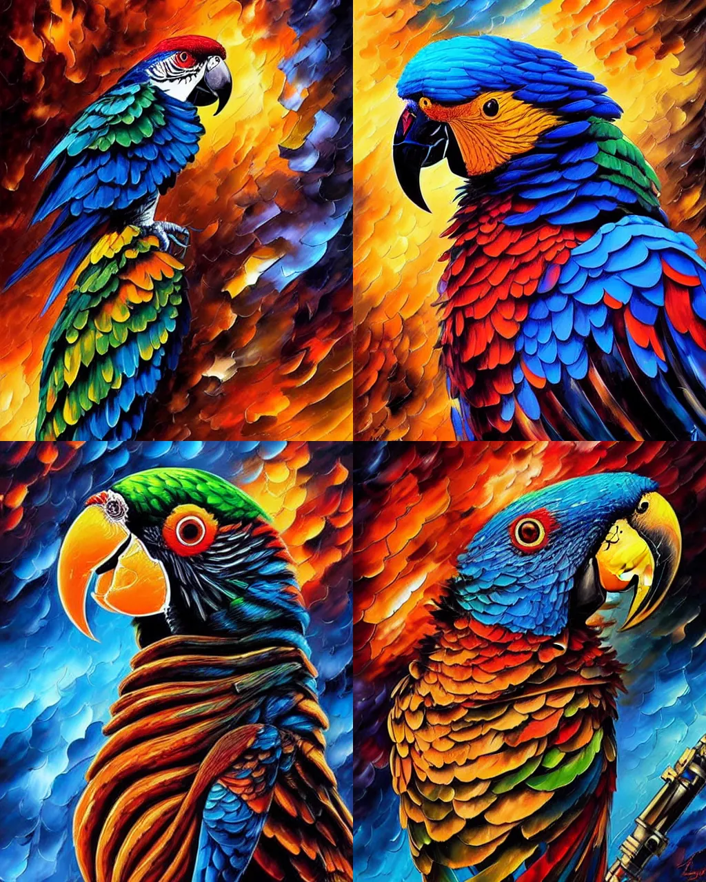 Prompt: stylized ink and smoke parrot portrait, steampunk cybernetic art by dan mumford and leonid afremov