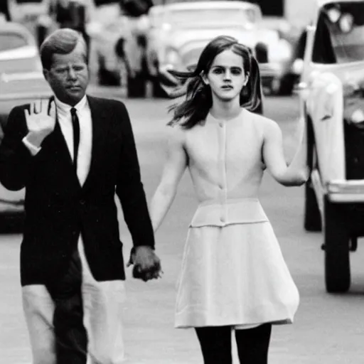 Image similar to emma watson holding the hand of jfk