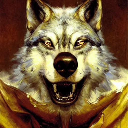 Prompt: a portrait of a wolf dogman canine doctor. highly detailed painting by gaston bussiere, craig mullins, j. c. leyendecker, furry