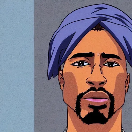 Image similar to Tupac Shakur, screenshot from a 2012s anime