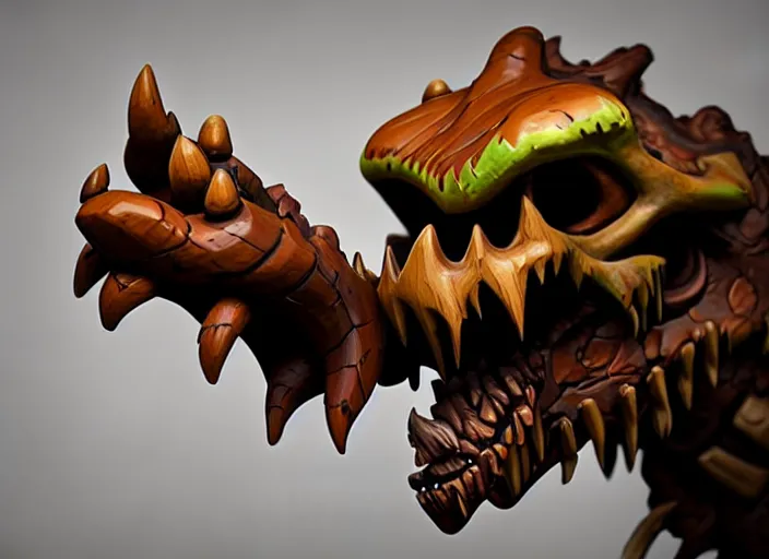 Image similar to brown wooden festeroot dragonskull treant head, stylized stl, 3 d render, activision blizzard style, hearthstone style, darksiders art style, greg rutkowski style