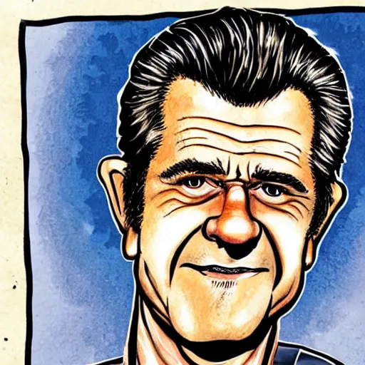 Prompt: a caricature illustration of mel gibson