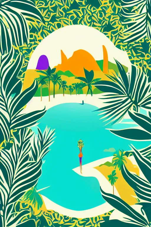 Image similar to minimalist boho style art of colorful rio de janeiro copa cabana, illustration, vector art