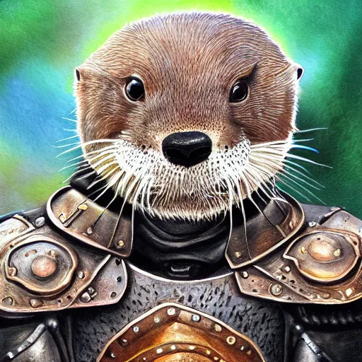 Prompt: portrait of warrior otter, shiny armor, by lindsey kustusch.