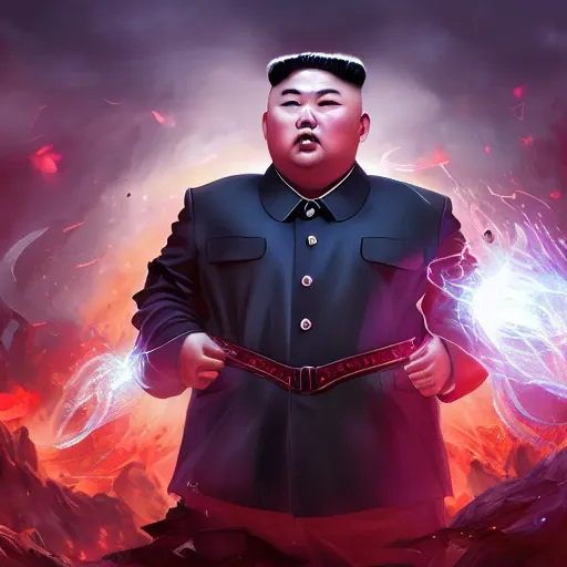 Prompt: portrait asian kim - jong un as a spellcaster, league of legends amazing splashscreen artwork, gears of war, propaganda, sovjet, splash art, natural light, elegant, photorealistic facial features, intricate, fantasy, detailed face, atmospheric lighting, anamorphic lens flare, cinematic lighting, league of legends splash art, hd wallpaper, ultra high details by greg rutkowski