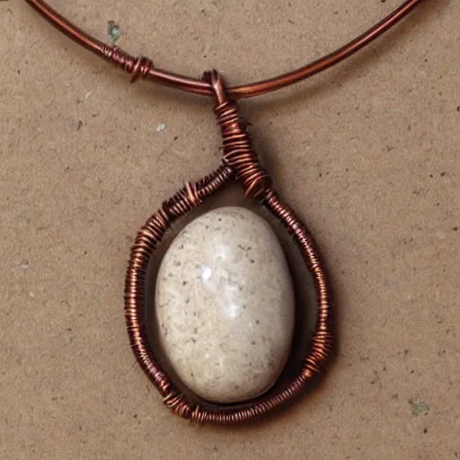 Prompt: a beautiful amulet made from sand and dirt, with copper wire details