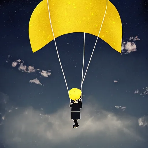 Image similar to lemon with a cape flying to the moon, digital art, highly detailed, cinematic, dramatic lighting