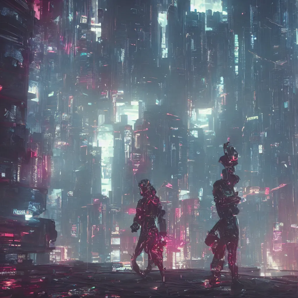 Prompt: cyberpunk god boss fight, photorealistic, octane render, 8 k, high detail