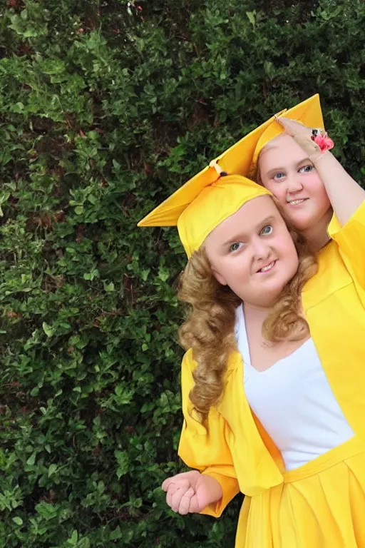 Image similar to 16-year-old Honey Boo Boo pose in a yellow cap & gown for senior year of high school