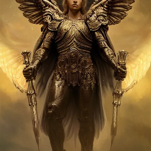 Image similar to Majestic and regal portrait of Archangel Michael, intricate, epic, elegant, menacing, fantasy, highly detailed, digital painting, hard focus, beautiful volumetric lighting, epic light, ultra detailed, by Leesha Hannigan, Ross Tran, Thierry Doizon, Kai Carpenter, Ignacio Fernández Ríos