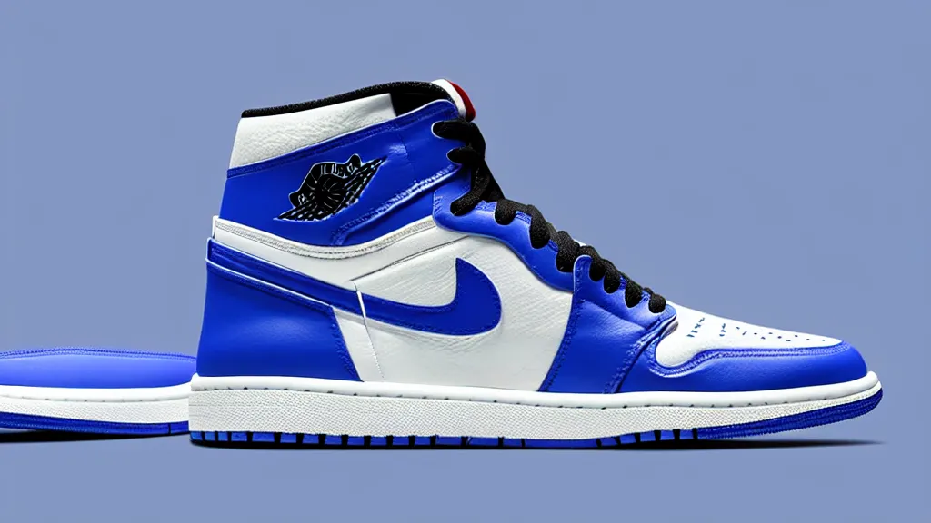 Image similar to sneakers Air Jordan 1 with elements of plane F18 in blue color, pixel art by Gerardo Quiroz, devian art, 4k