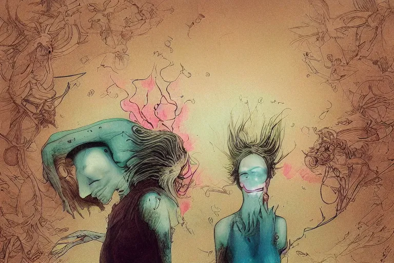 Image similar to Keeping you sane, And you fade away just enough, You felt the edge again, You took two pills And you fell asleep, Hugging six rabbits And having pink nightmares, concept art, trade on artstation, sharp focus, psychedelic, by Yoshitaka Amano, Mark Ryden, Zdzisław Beksiński, Gloom, Peter Mohrbacher, fantasy art, masterpiece, Hyperrealism. Subsurface scattering. Octane Render. Weirdcore